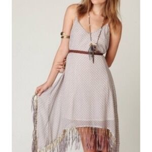 Free People Boho Bead Embellished Fringe Asymmetrical Dress